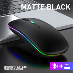 Mouse Óptico Mini Ultra-Fino RGB LED Retroiluminado 1600DPI Recarregável 4D Sem Fio 2.4GHz para Laptop/PC Interface USB Bluetooth